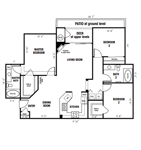 3 bed 2 bath floor plan at Canyon Crest, Riverside, California
